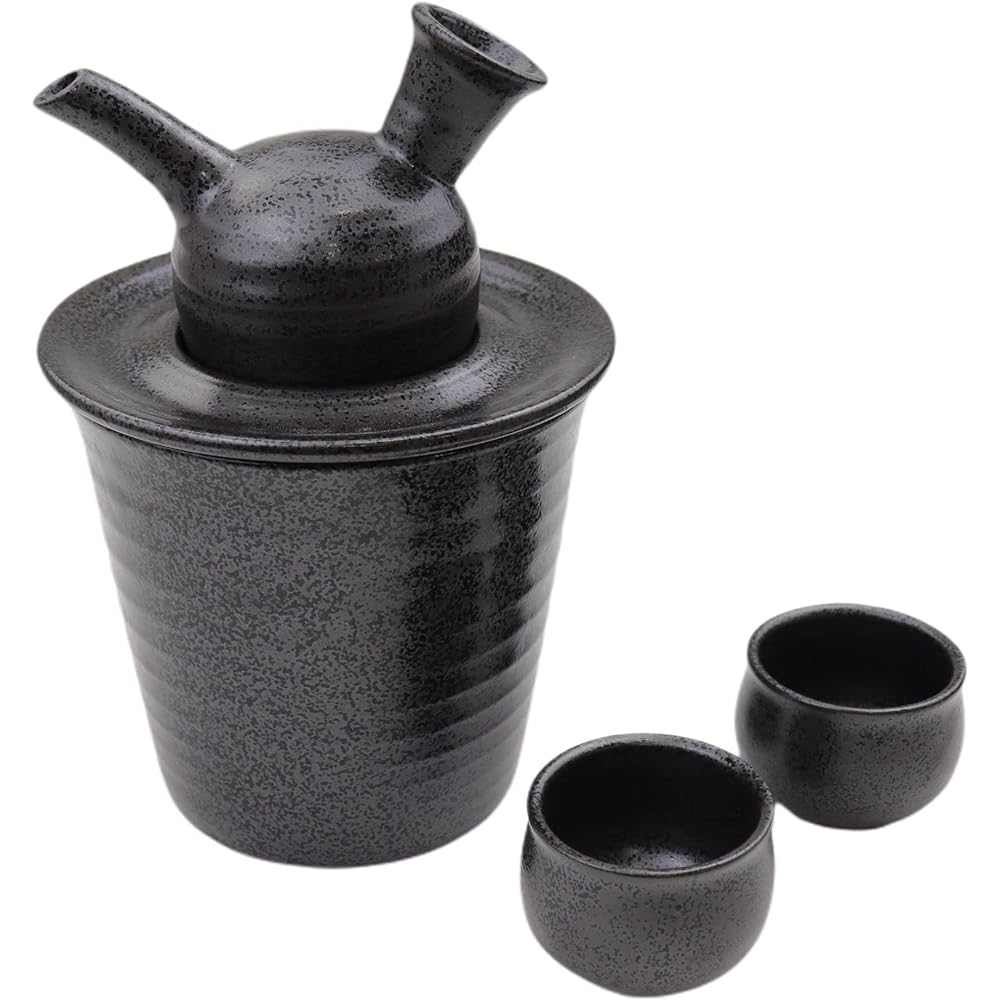 Sake Utensils Hot Sake Cold Sake Tokkuri Sake Cup Set with Lid Sake Warm Warm Warm Warm Sake Ochoko Sake 1.6 Go Made in Japan Mino Ware Black Mother's Day Father's Day Respect for the Aged Day Souvenir Present for Overseas