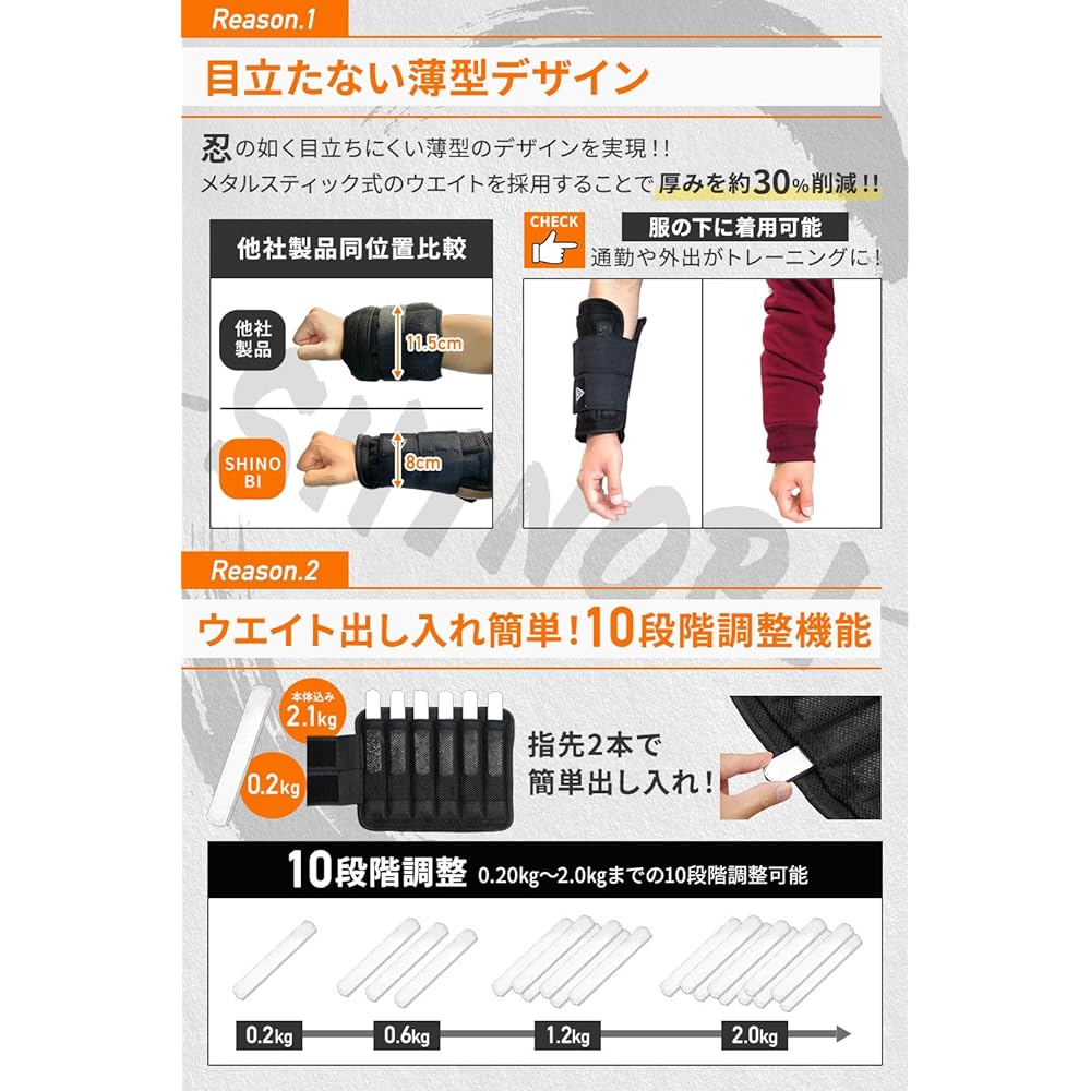 TENASGEAR Shinobi Weight [30% off thickness, can be worn under clothes] Ankle weight, wrist weight, 10 levels adjustment, thin, 4.2 kg