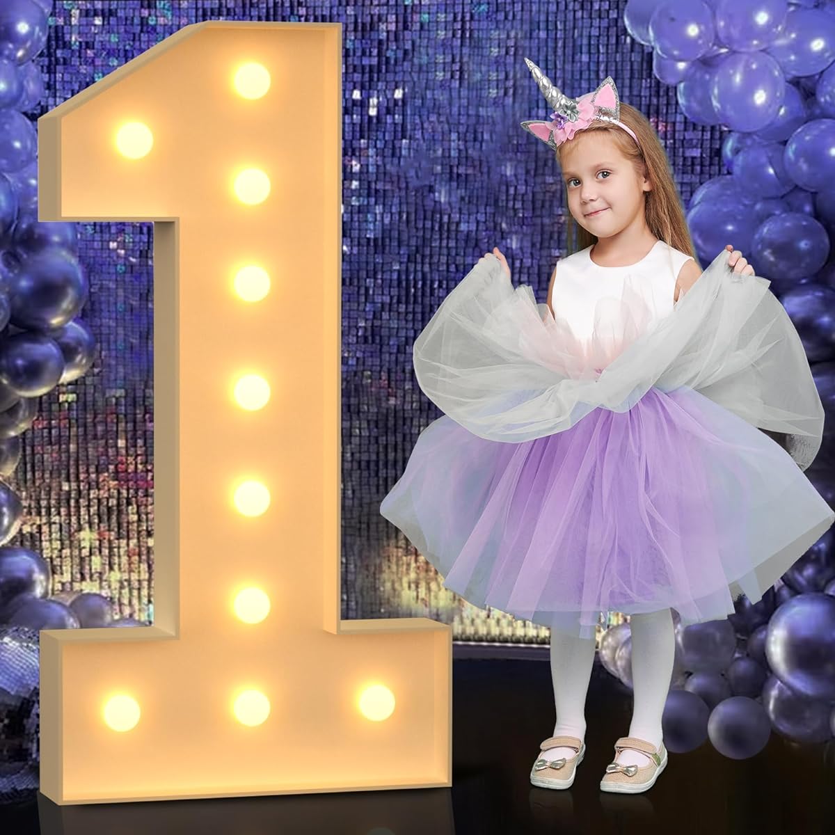 Marquee Light Up Numbers 4ft Large Light Up Number 1 Giant Marquee Number Balloons Party Decorations Mosaic Numbers for Balloon Frame Foam Board Numbers for Birthday Engagement Party Decorations