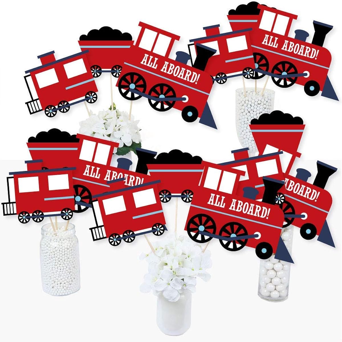Railroad Party Crossing - Steam Train Birthday Party Baby Shower Centerpiece Sticks - Table Toppers - Set of 15