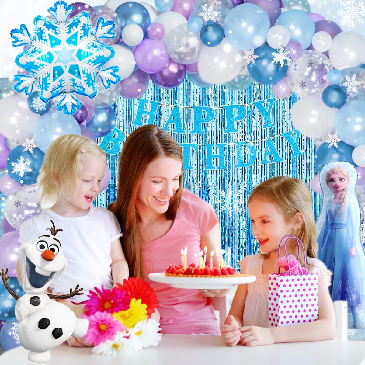 Frozen Birthday Decorations, Frozen Happy Birthday Decorations Snowflake Confetti Balloons Frozen Banner Frozen Foil Balloons for Girls