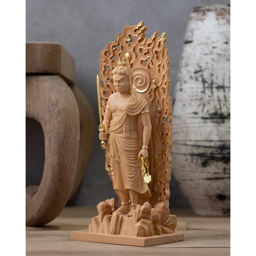 Tiny Buddha Fudo Myoo 11.5cm (Wooden: Boxwood, gold clay finish)_Buddha statue, figure, wood carving, ornament (GSB Fudo Myoo