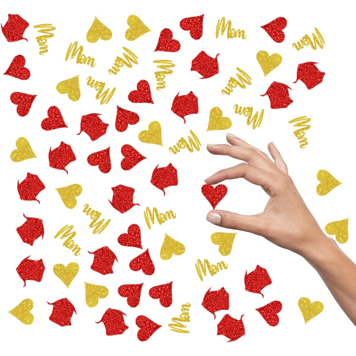 Kimini-Ki Mom Birthday Confetti, Glitter Mother's Birthday Party Table Confetti, 100 Pieces for Women Birthday Party Confetti, Heart Shaped Flower Confetti Decorations
