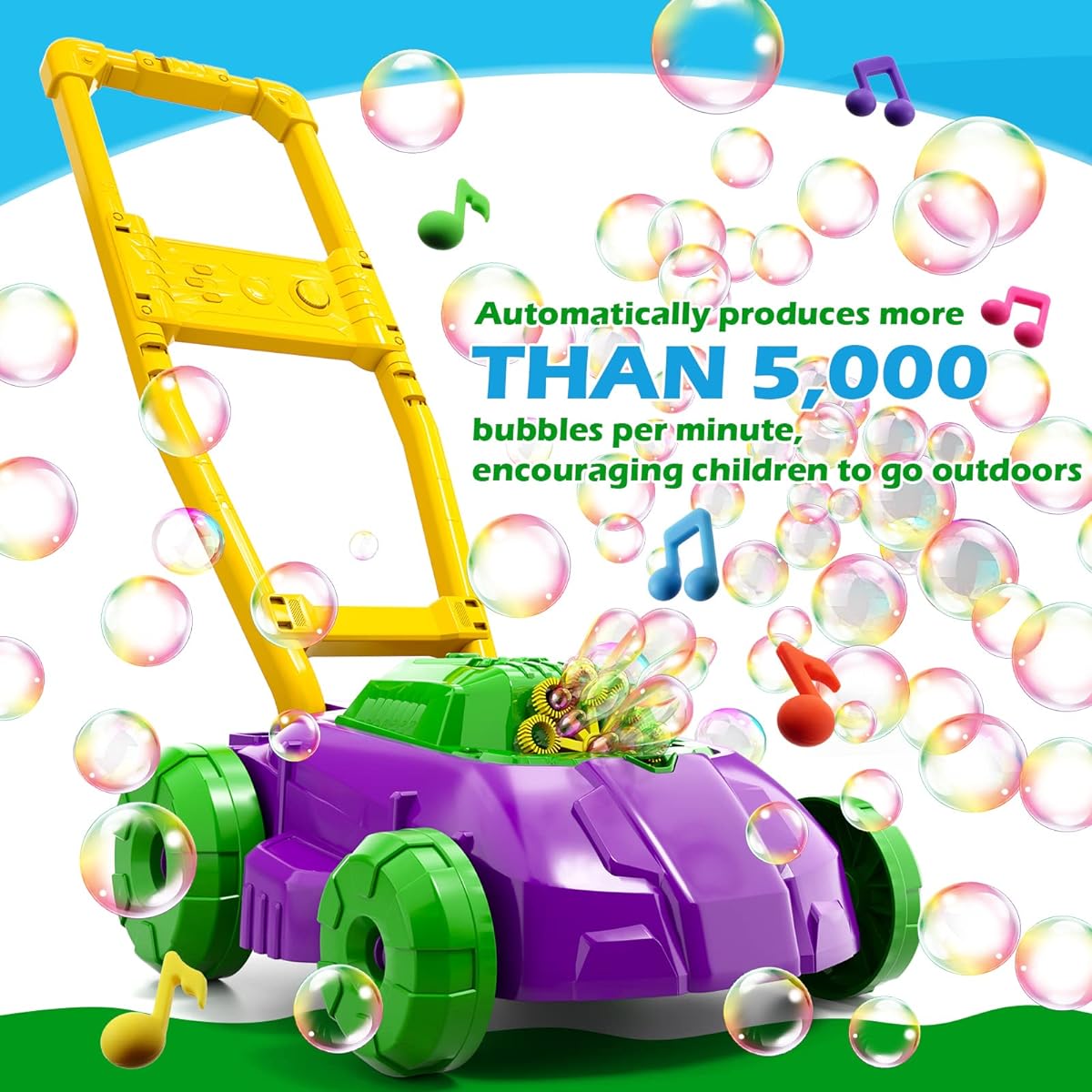 Purple & Green Bubble Lawn Mower Toddler Bubble Maker Kids Summer Outdoor Backyard Gardening Toy Preschool Boys Girls Birthday Gift