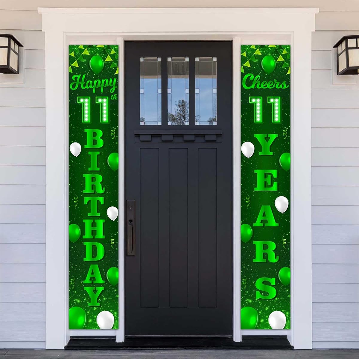 Happy 11th Birthday Green and Black Banner Backdrop 11 Years Old Confetti Balloons Theme Decor for Girls 11th Birthday Party Decorations Birthday Supplies Backdrop Gifts Sparkly