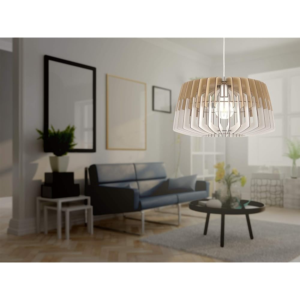 EGLO LED Pendant Light Stylish Scandinavian Wooden Classic ARTANA 47.7cm 204431J Interior Lighting Living Dining Cafe Wood/White