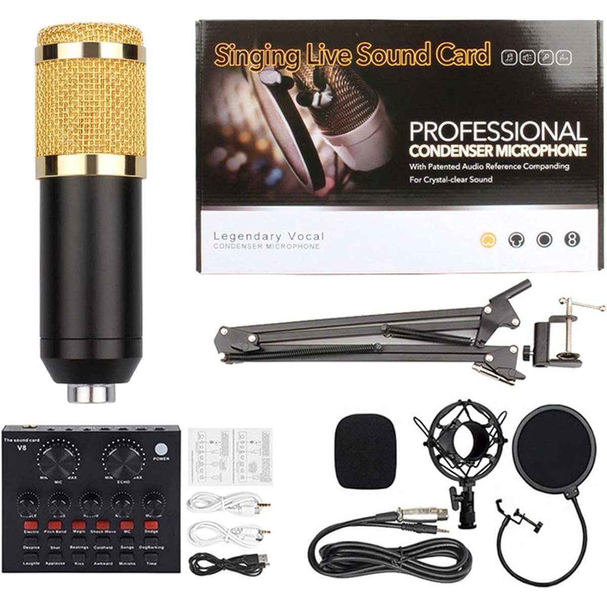 Media USB Condenser Microphone with Suspension Scissor Arm Stand, Shock Mount and Foam Cover for Youtuber, Karaoke, Gaming, Recording.