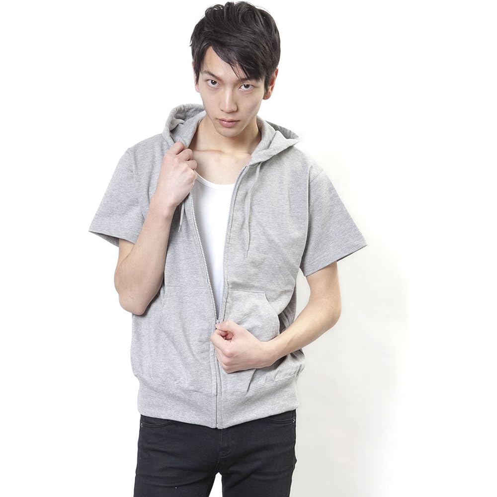 [T-Shirt Dot Esty] Hoodie, Short Sleeve, Plain, Thin, Pile Lining, Zip Up, 6.5oz Men's (S,M,L,XL,2XL,3XL)