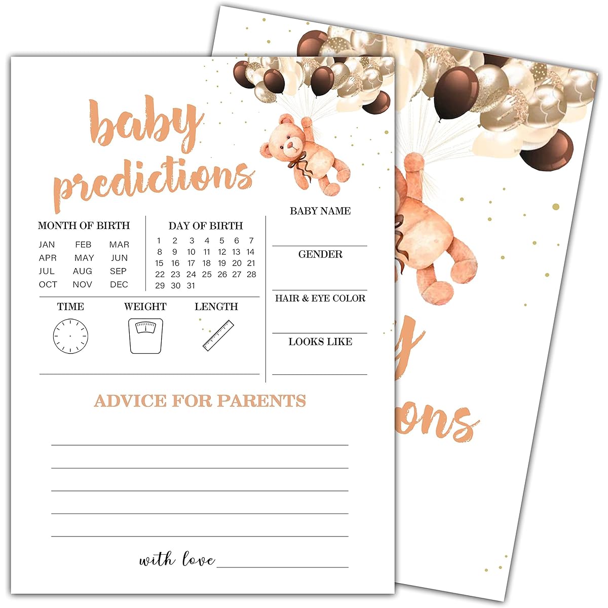 Baby predictions Baby Shower, Little Bear Predict Newborn Kids Game, New Parent Message Advice Book Mommy Daddy to Be Keepsake Party Favors Supplies Decorations - 30 Game Cards (bb012-yx16)