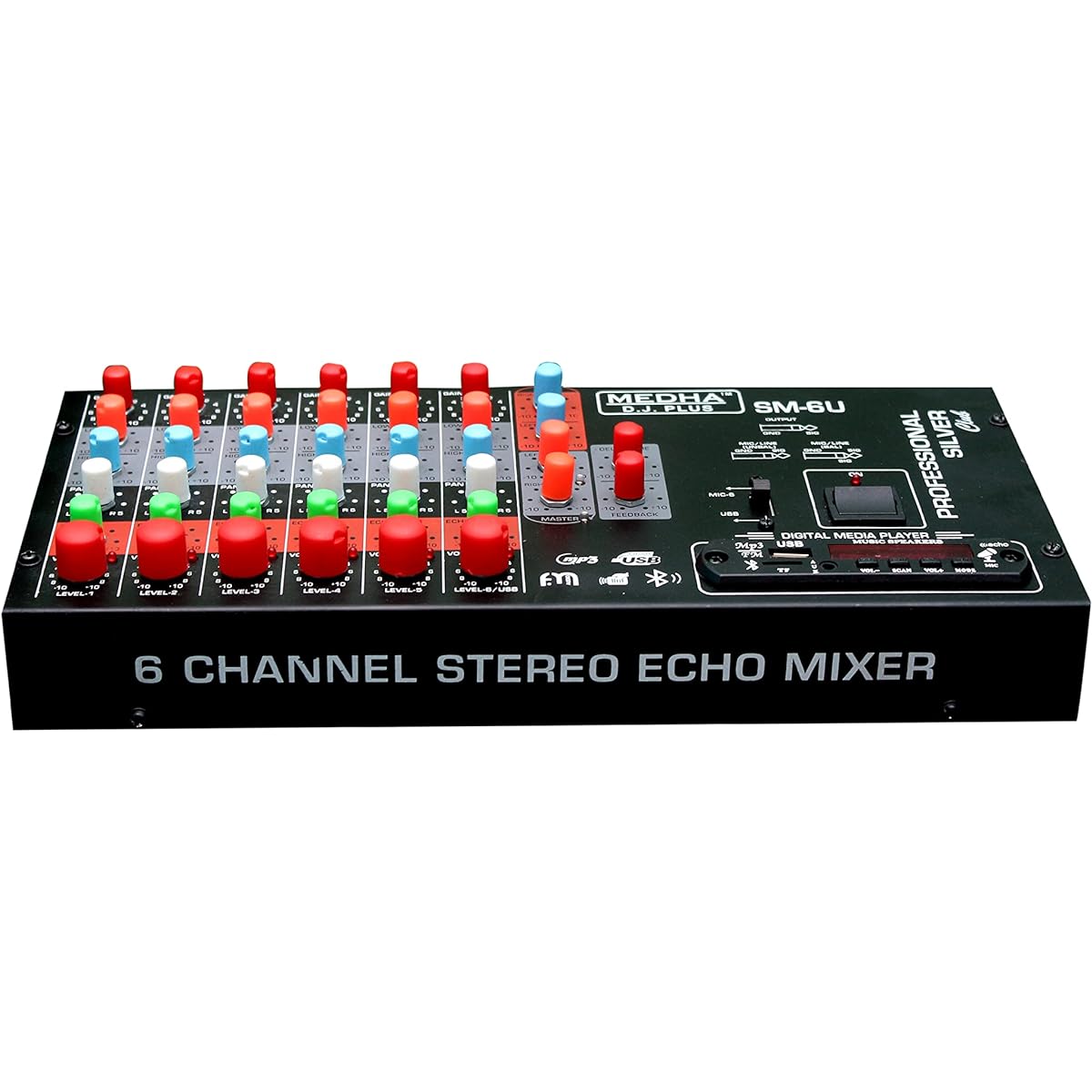 MEDHA D.J.PLUS Professional SM-6U 6 Channel Stereo Echo Mixer with Digital Media Player