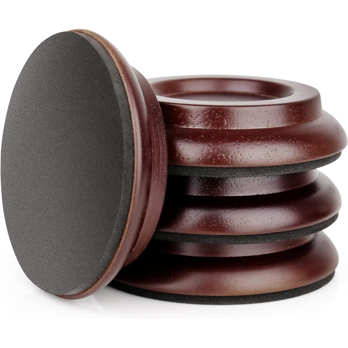 Eison Upright Piano Caster Cups Solid Sapele Wood Piano Casters Piano Legs Floor Protector Anti-Slip & Anti-Noise Foam for Hardwood Floors (Dark Brown)