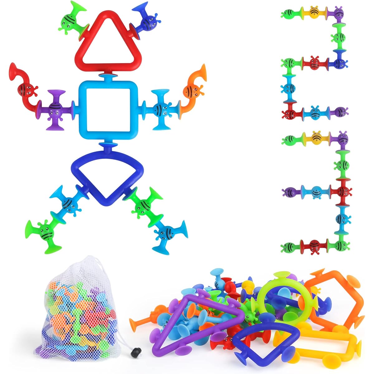 Suction Cup Bath Toys for Babies, Kids Pop Suction Toys, 36 Pieces Sensory Silicone Suction Toys with Storage Bag, Suction Cup Blocks, Travel Window Toys, Party Favors, Autism/ADD/ADHD Stress Relief Toy
