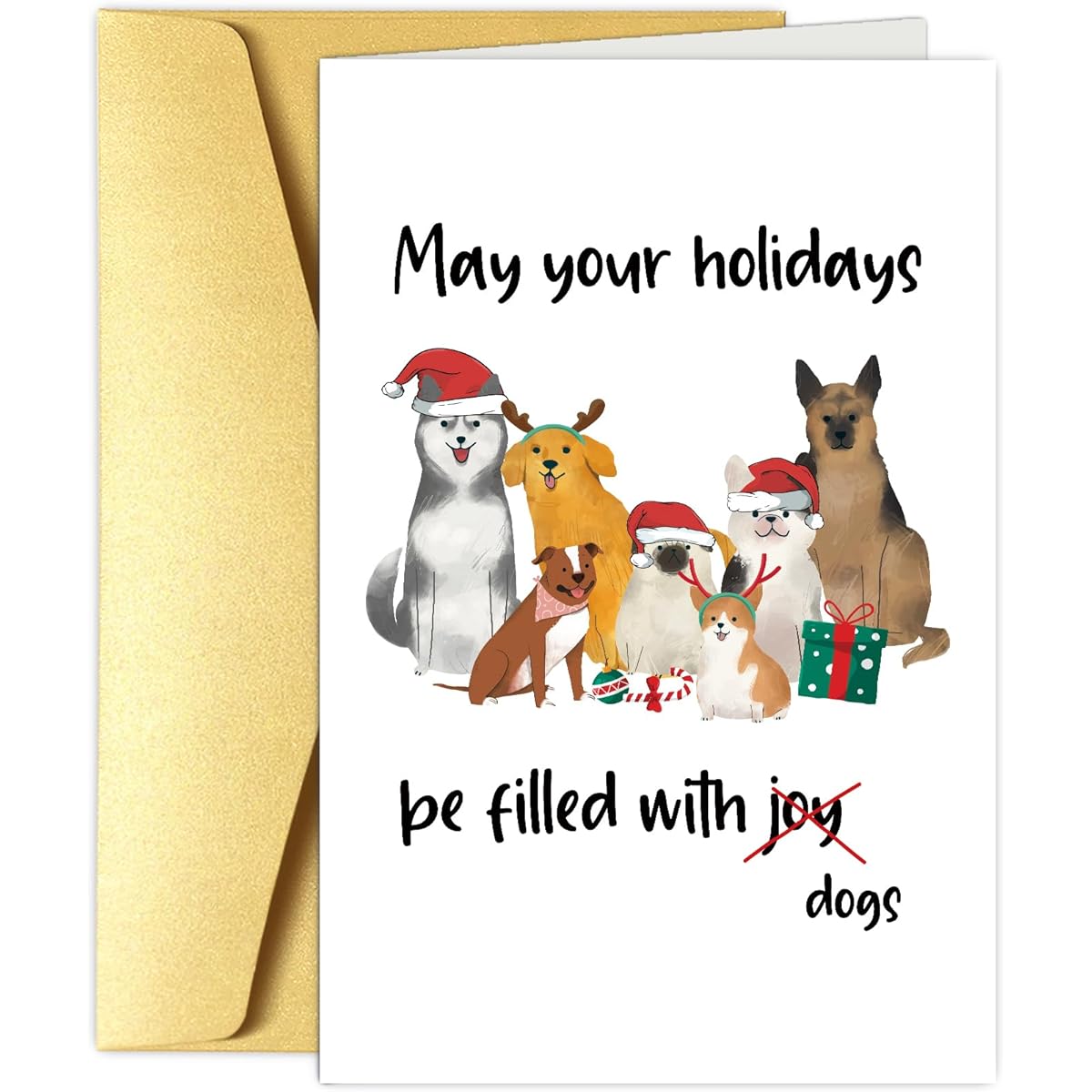 Obbyidk Funny Dog Christmas Cards, Holiday Cards for Dog Lovers, Puppy Christmas Cards for Men and Women, May your Holidays be filled with dogs