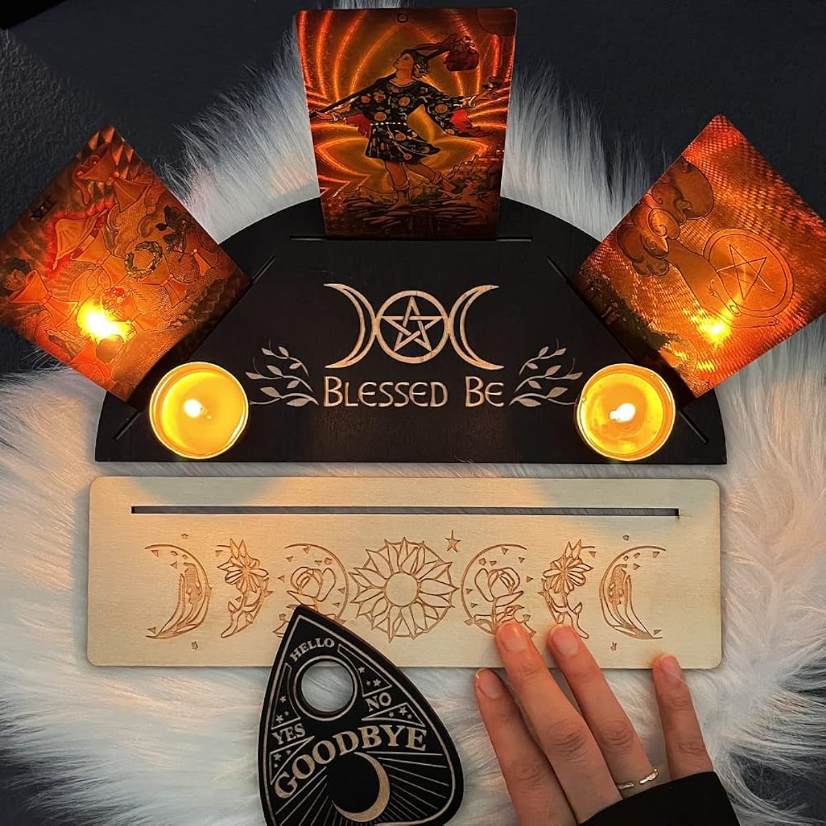 OKDOKEY Wooden Tarot Card Holder Stand 5 Piece Kit | Tart Display Stand | Witchcraft Divination Tool | Tarot Reading Accessories | Tarot Decor | Wiccan Supplies | Unique Gift for Witch Friends—Style 1