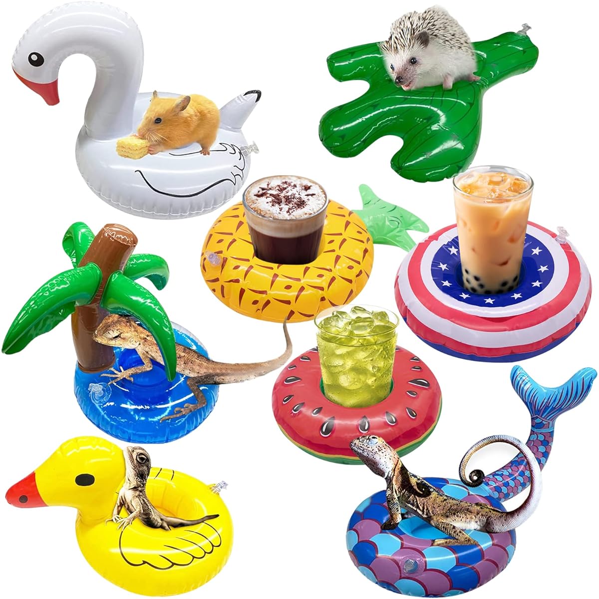 SETHOUS 8 Pack Bearded Dragon Bath Float Inflatable Bathtub Toys Lizard Bath Toys for Gecko Ferret Hamster Mouse Squirrel Turtle Water Beach Pool Pet Supplies