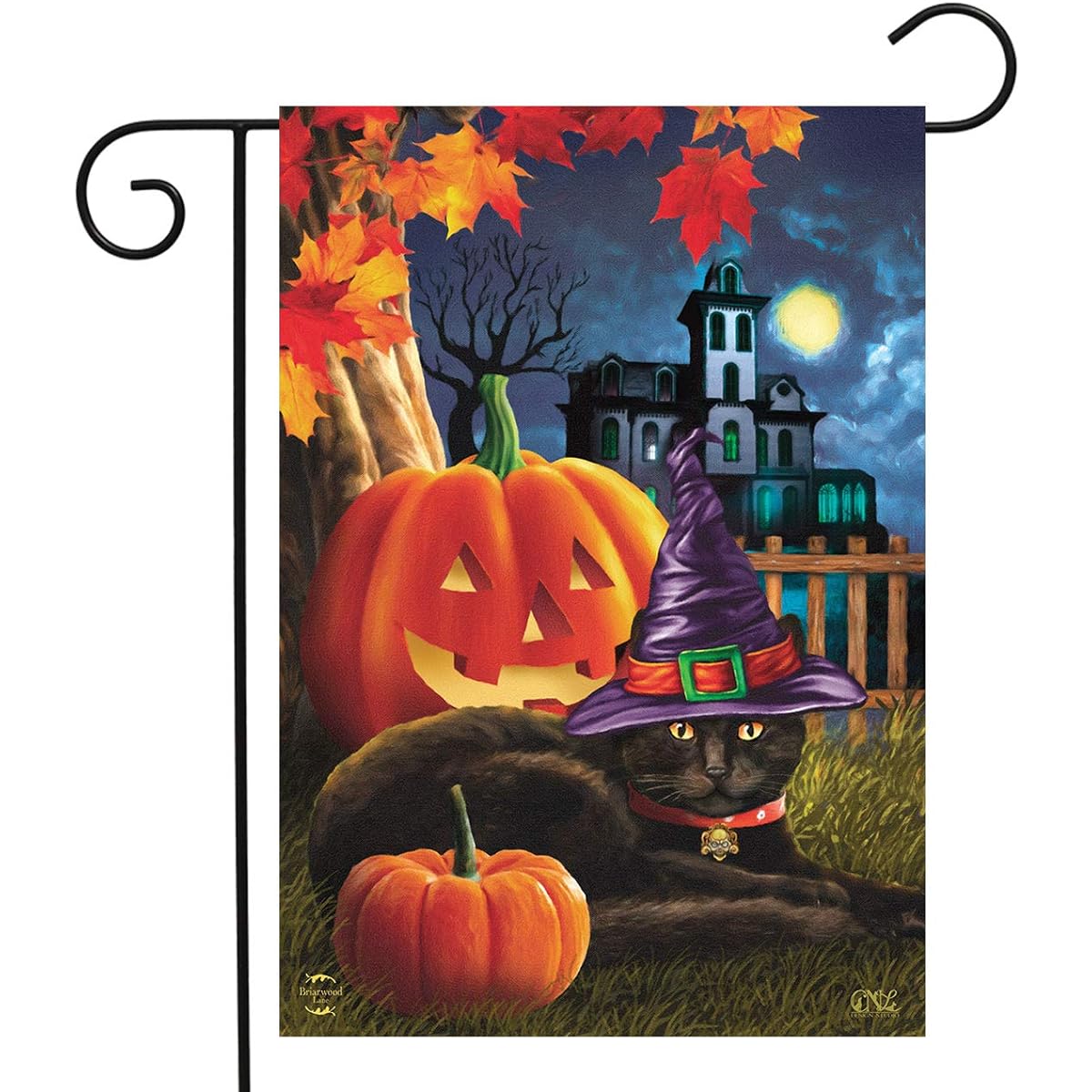 Briarwood Lane Black Cat Halloween Garden Flag Jack O'Lantern Spooky 12.5" x 18"