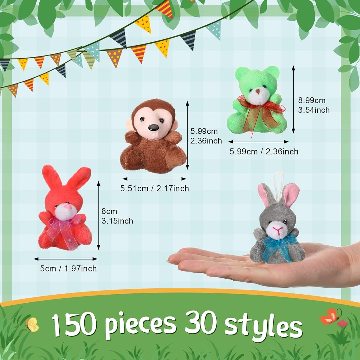 150 Mini Plush Toys Bulk Keychain Decorations Tiny Stuffed Animals 2.4 Inch Small Tiny Animal Toys Small Animal Stuffed Animal Assortment Set Kids Party Favors Goodie Bag Fillers Carnival Prizes