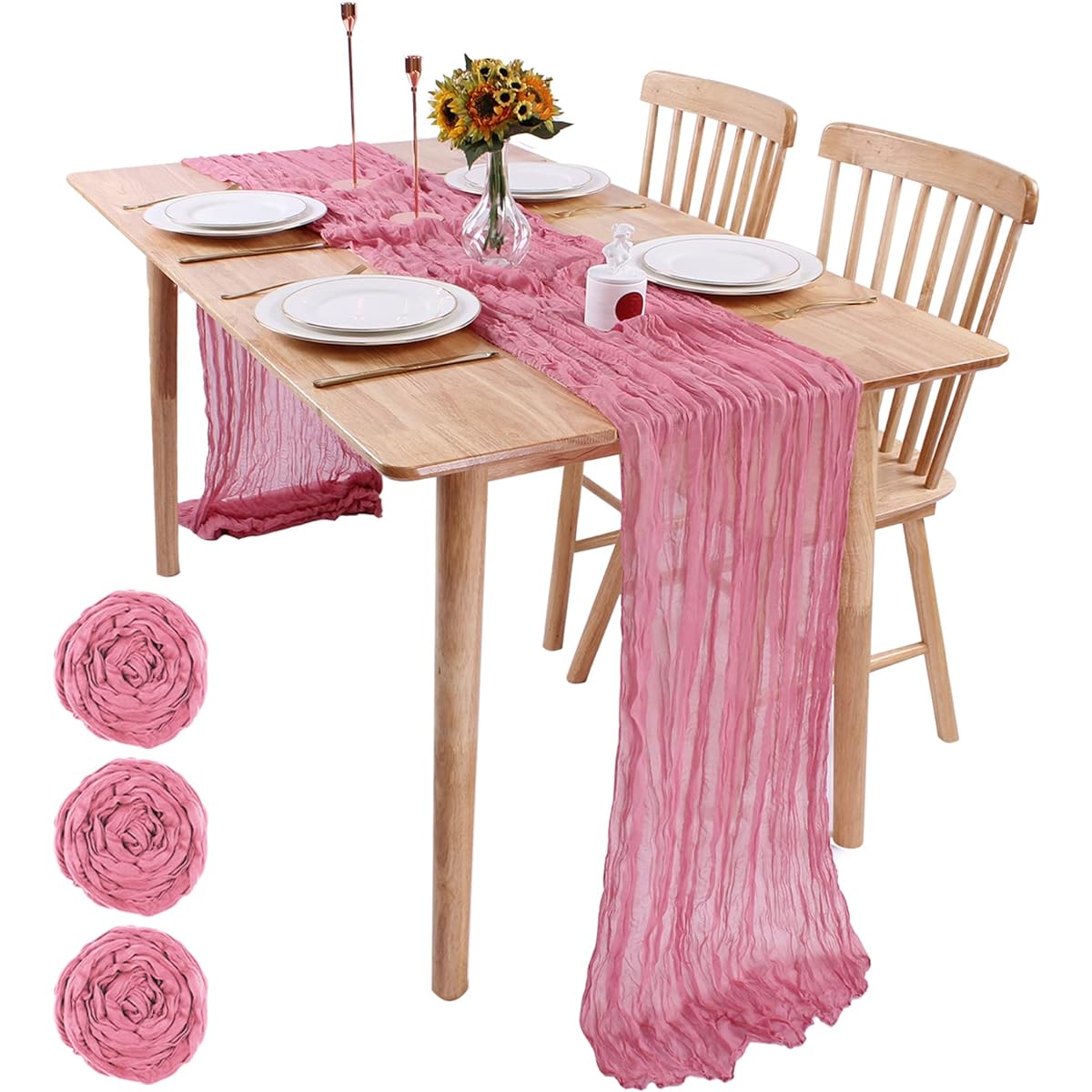 Sajoo Beautiful 36x180 Inch (3'x15') Rustic Cheesecloth Table Runner Open Edge for Wedding, Party, Birthday Decorations