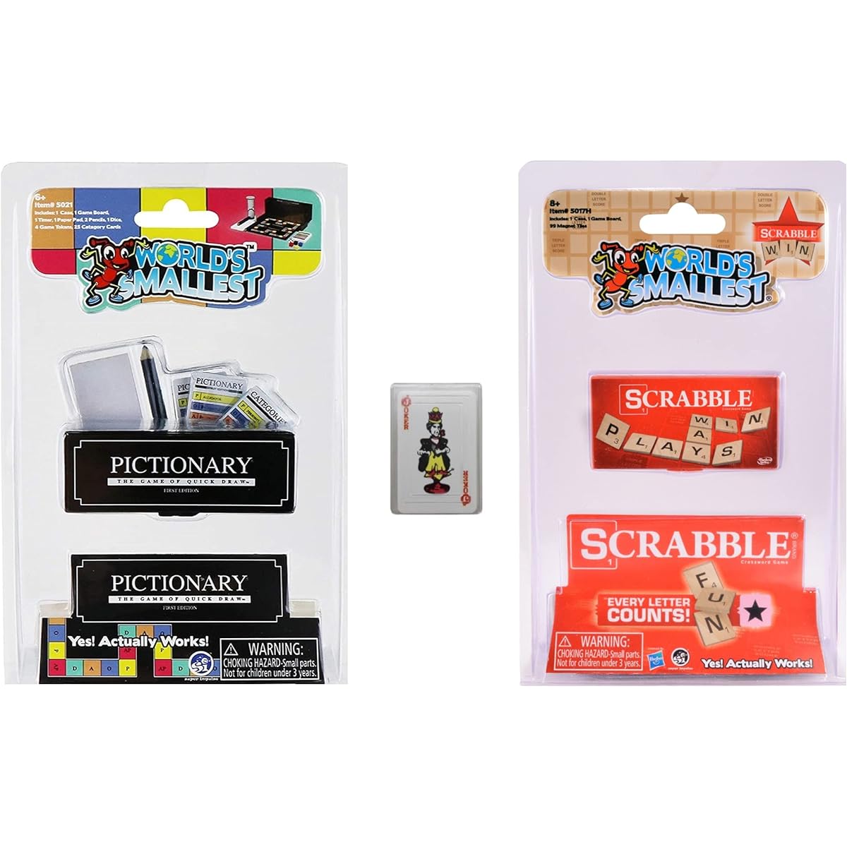 World's Smallest Classic Games - Pictionary - Scrabble - Miniature Playing Cards - Bundle Gift Set 3 Miniature Games