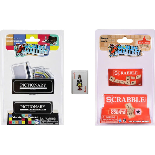 World's Smallest Classic Games - Pictionary - Scrabble - Miniature Playing Cards - Bundle Gift Set 3 Miniature Games