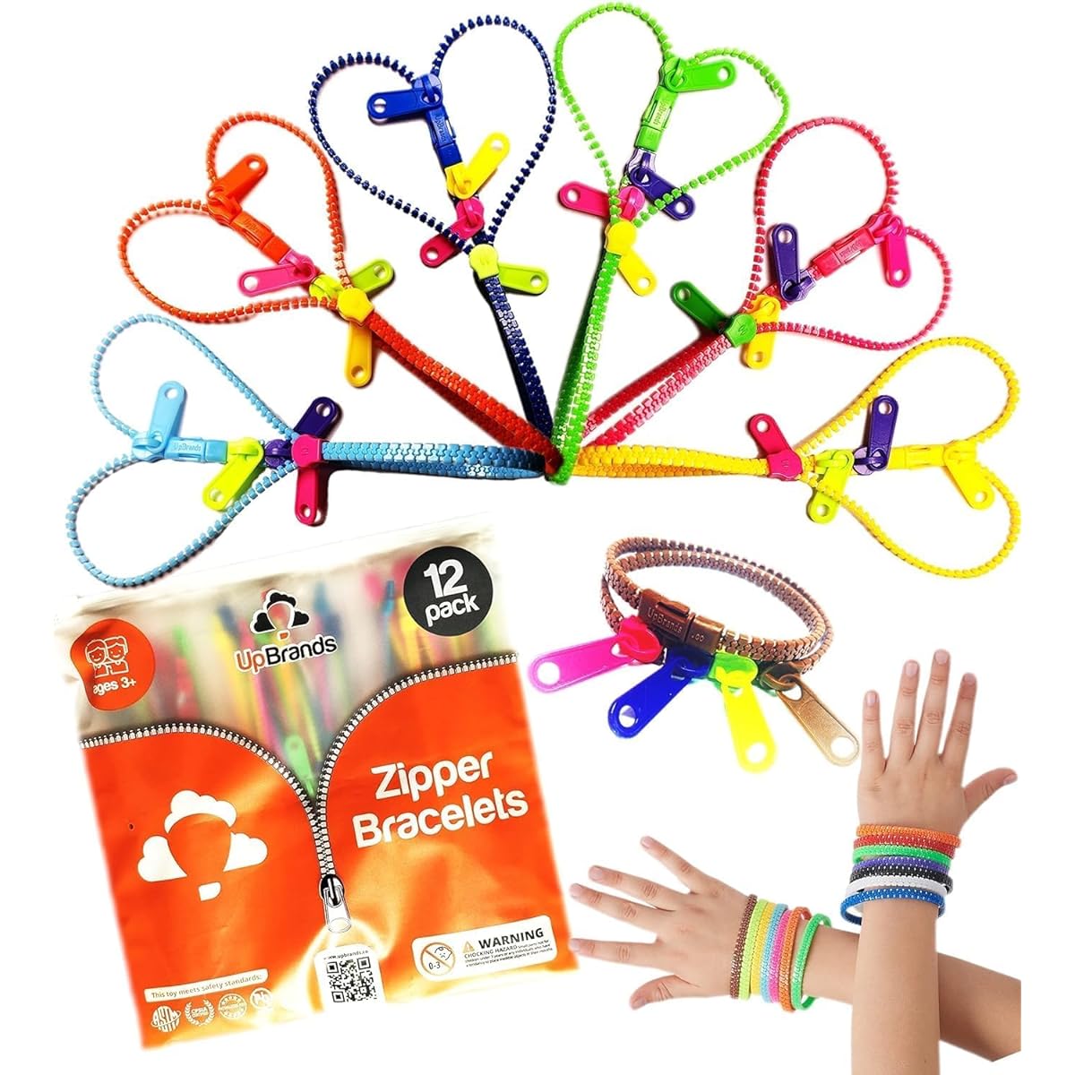 UpBrands Valentine's Day Double Tour Zipper Bracelets, Quiet Classroom Prizes, School Rewards, Party Favors for Kids, Goodie Bags, Easter Egg Basket Stuffers, 12 Pack, T-172-12-double