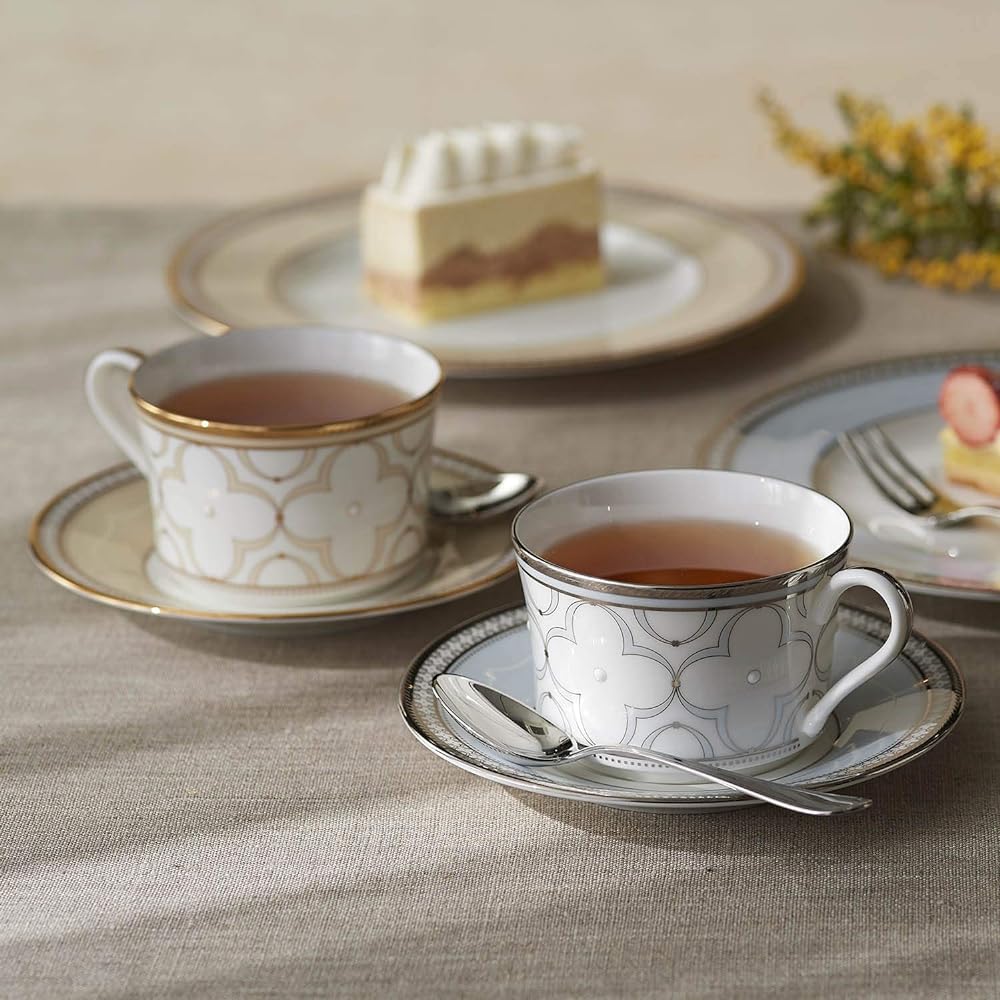 Noritake Cup & Saucer (color-changing pair set) (for coffee and tea) Approx. 245cc Trefolio Gold/Platinum 2 customers Gold/Platinum Bone China P93686/4945-57