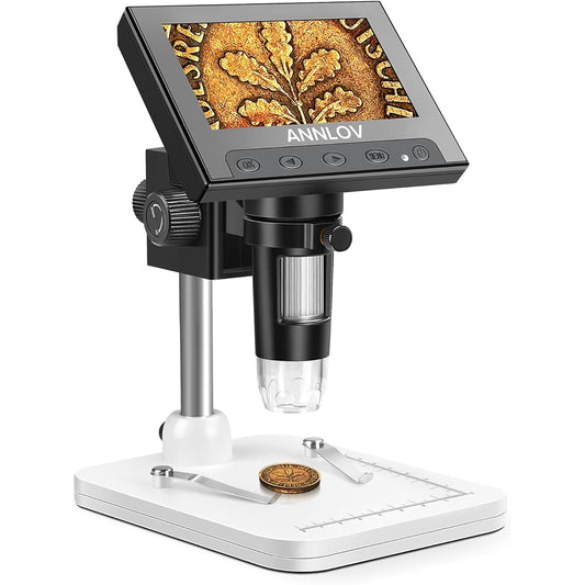 ANNLOV 4.3" Coin Microscope 50X 1000X Magnification LCD Digital Microscope with 8 Adjustable LED Lights for Kids and Adults for Coins, Stamps, Plants, Soldering