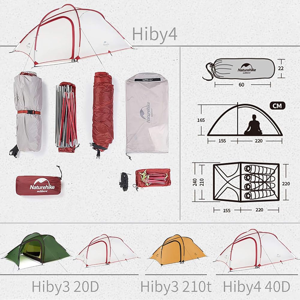 Naturehike Outdoor Climbing Tent Hiby3 for 2-3 People / Hiby3 for 3-4 People Camping Tent Upgraded Version Spacious Front Room Double Layered Structure with Tarp Space Rainproof Windproof Disaster Prevention Ground Sheet Included