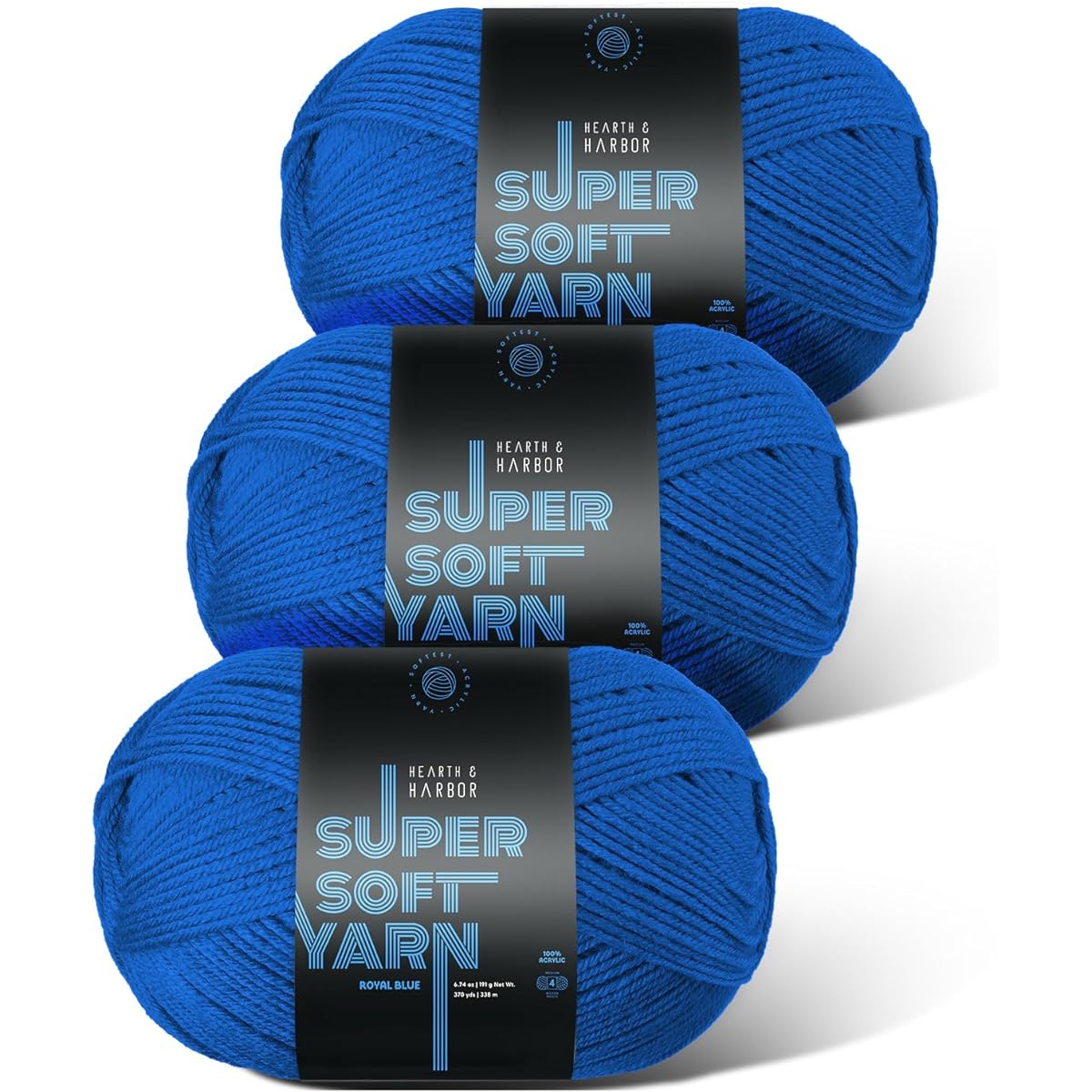 Acrylic Yarn Crochet Crochet Knitting Yarn Soft Yarn for Crochet 370 Yards Yarn Knitting 3 Pack for Amigurumi Medium Worsted Yarn 4 Royal Blue