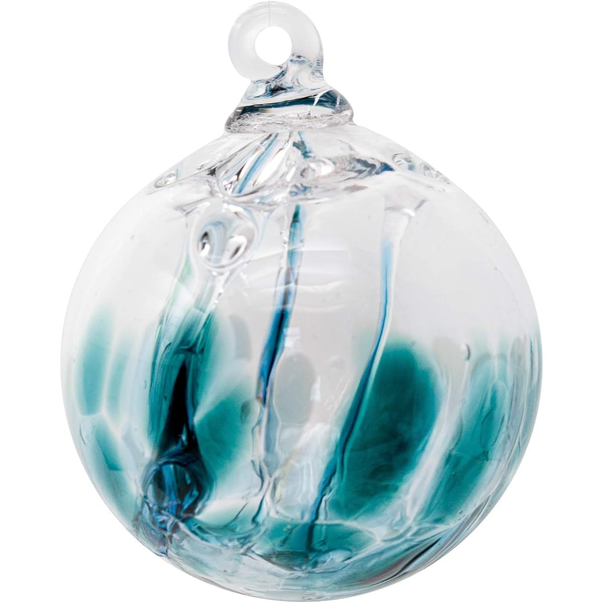 Luke Adams Glass 3" Mini Tree of Life Ornament - Handmade Ornament Hanging Garden Observation Ball for Indoor Outdoor Home Decor (Recycled Teal)