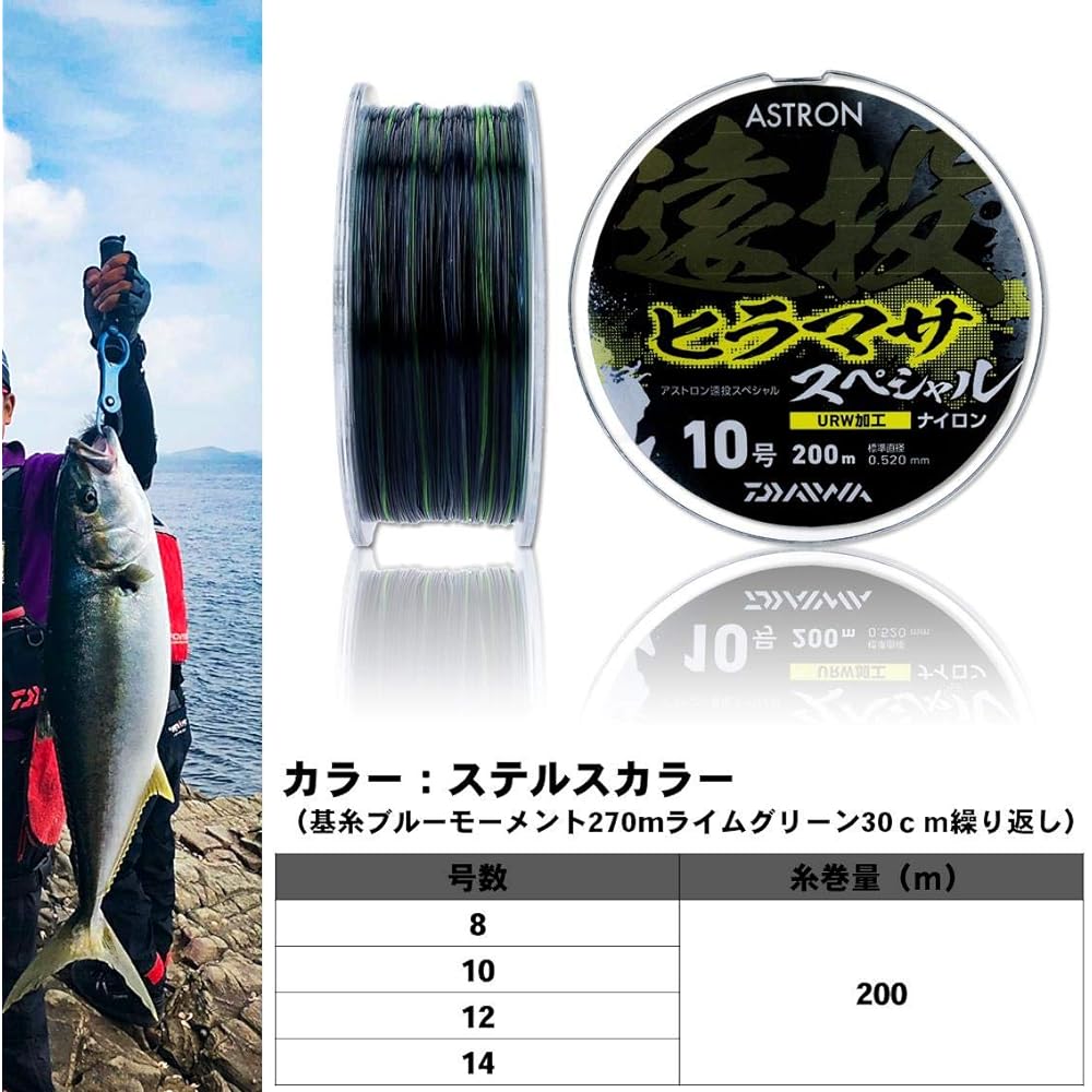 DAIWA Nylon Line Astron Long Throw Hiramasa Special No. 8-14 200m Stealth