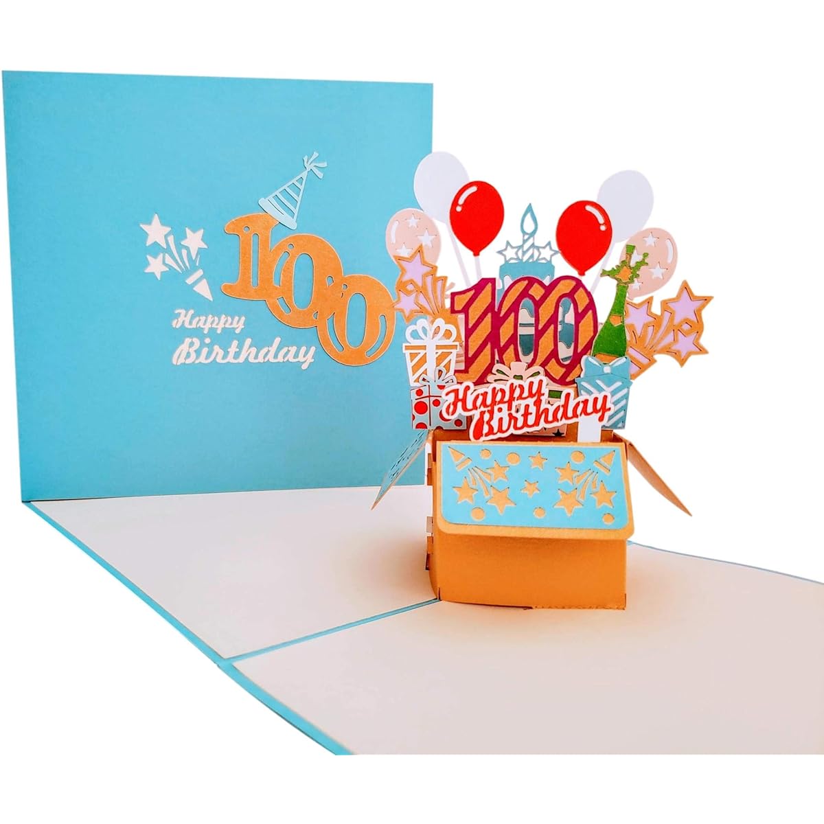 iGifts And Cards Happy 100th Blue Birthday Party Box 3D Pop Up Greeting Cards - 100 Amazing Balloons Unique Celebration Feliz Camplinhos Fun