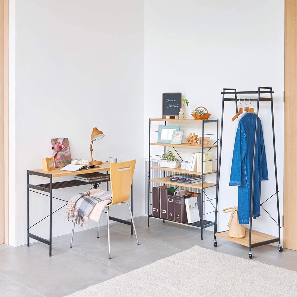 Shirai Sangyo Stylish open rack bookshelf that combines the softness of wood and the ruggedness of iron Natural brown Width 70.8 Height 118.9 Depth 29.9 cm RNT-1270 Rinatura