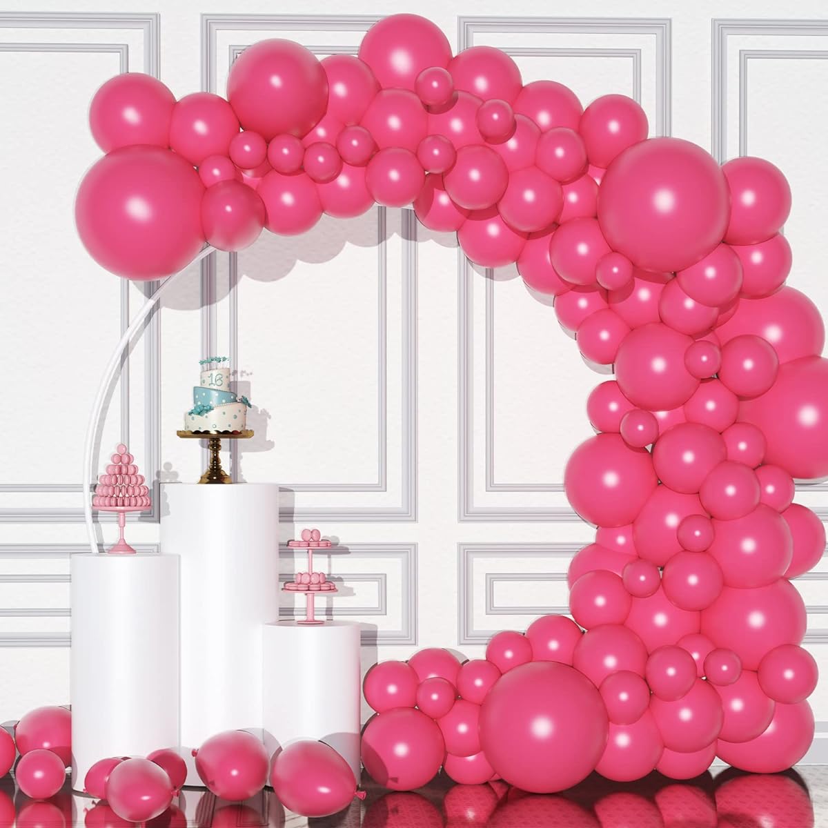 Hot Pink Balloon Garland Arch Kit - 5/10/12/18 Different Size Latex Balloon Arch Kit Perfect for Birthday Party Graduation Baby Shower Wedding Holiday Decorations (Hot Pink)