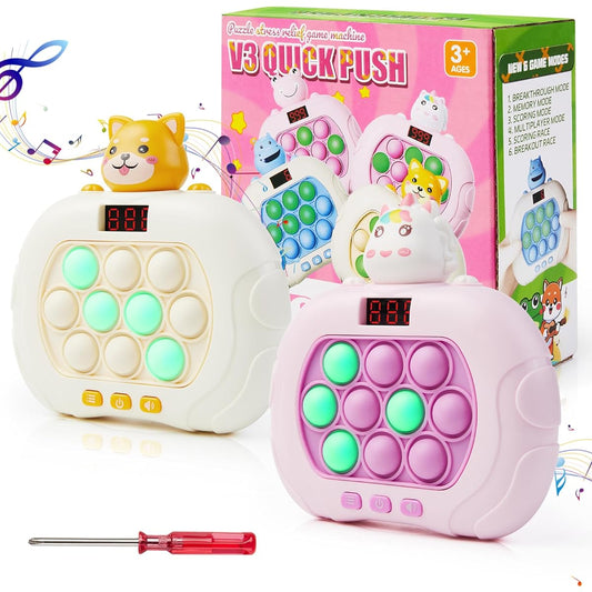 QANIUOS Fast Push Game 2 Pack Quick Push Fidget Game Controller with Display Light Up Bubble Puzzle Game Machine for Kids/Adult/Birthday Gift
