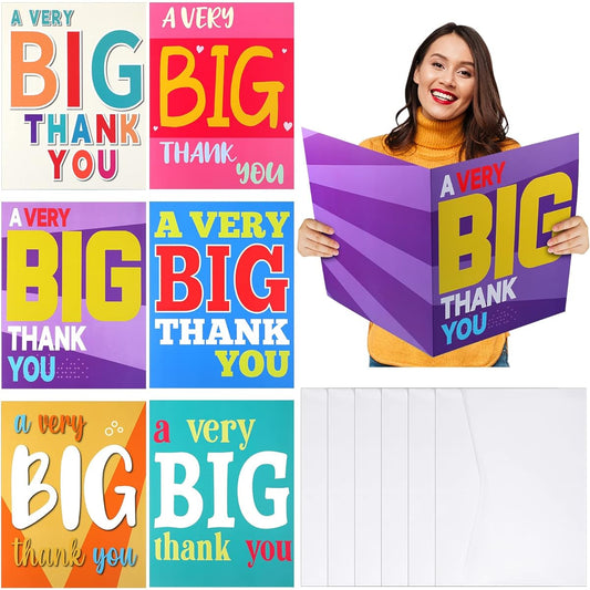 6 Pack Large Thank You Cards Jumbo Thank You Cards with Envelopes Big Funny Greeting Cards Large Thank You Cards for Birthday Thanksgiving Baby Shower Wedding Anniversary 14.4 x 22.1 Inch