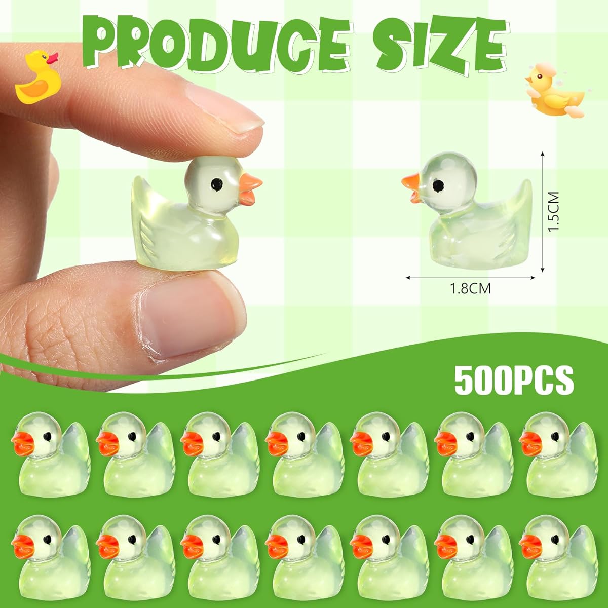 Glimin 500pcs Luminous Mini Resin Ducks Glow in the Dark Little Ducks Miniature Ducks Small Ornaments Decoration Home School Micro Garden Landscape Aquarium Ornament Dollhouse Accessories (Green)