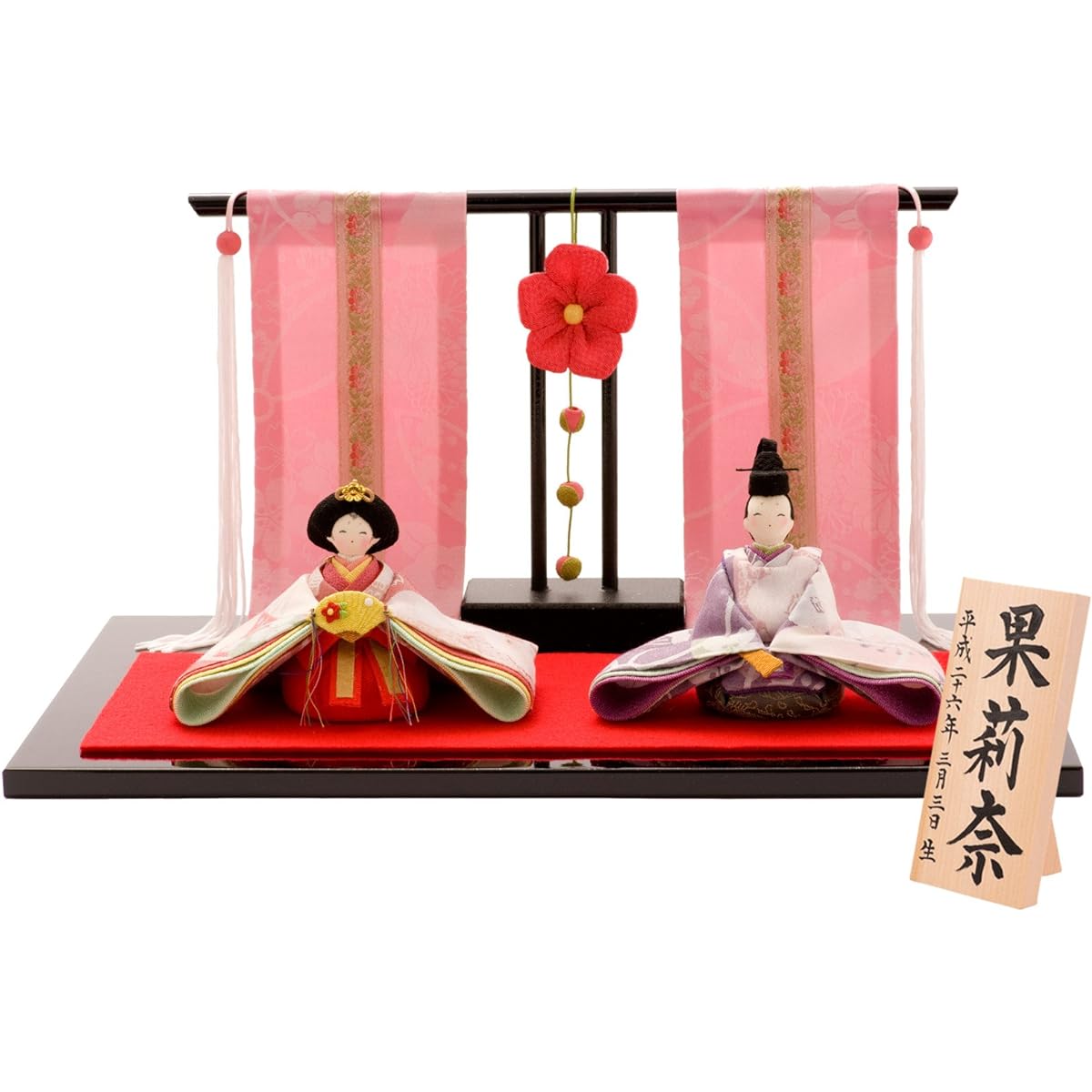 Chirimen Hina Doll Hanamiyabi Peach Blossom Screen with Width 34cm x Depth 24cm x Height 17cm [Approx.]