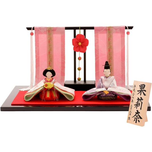 Chirimen Hina Doll Hanamiyabi Peach Blossom Screen with Width 34cm x Depth 24cm x Height 17cm [Approx.]