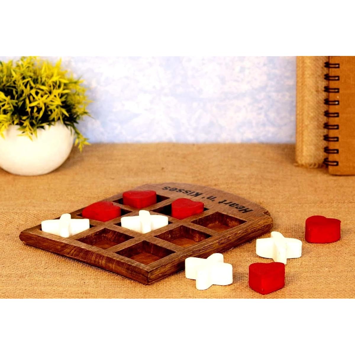 Earthly Home Premium Hand Carved Wooden Tic Tac Toe Game for Ages 7+, Living Room Decor, Antique Design, Great Gift for Kids, Adults, Teens, Style 4