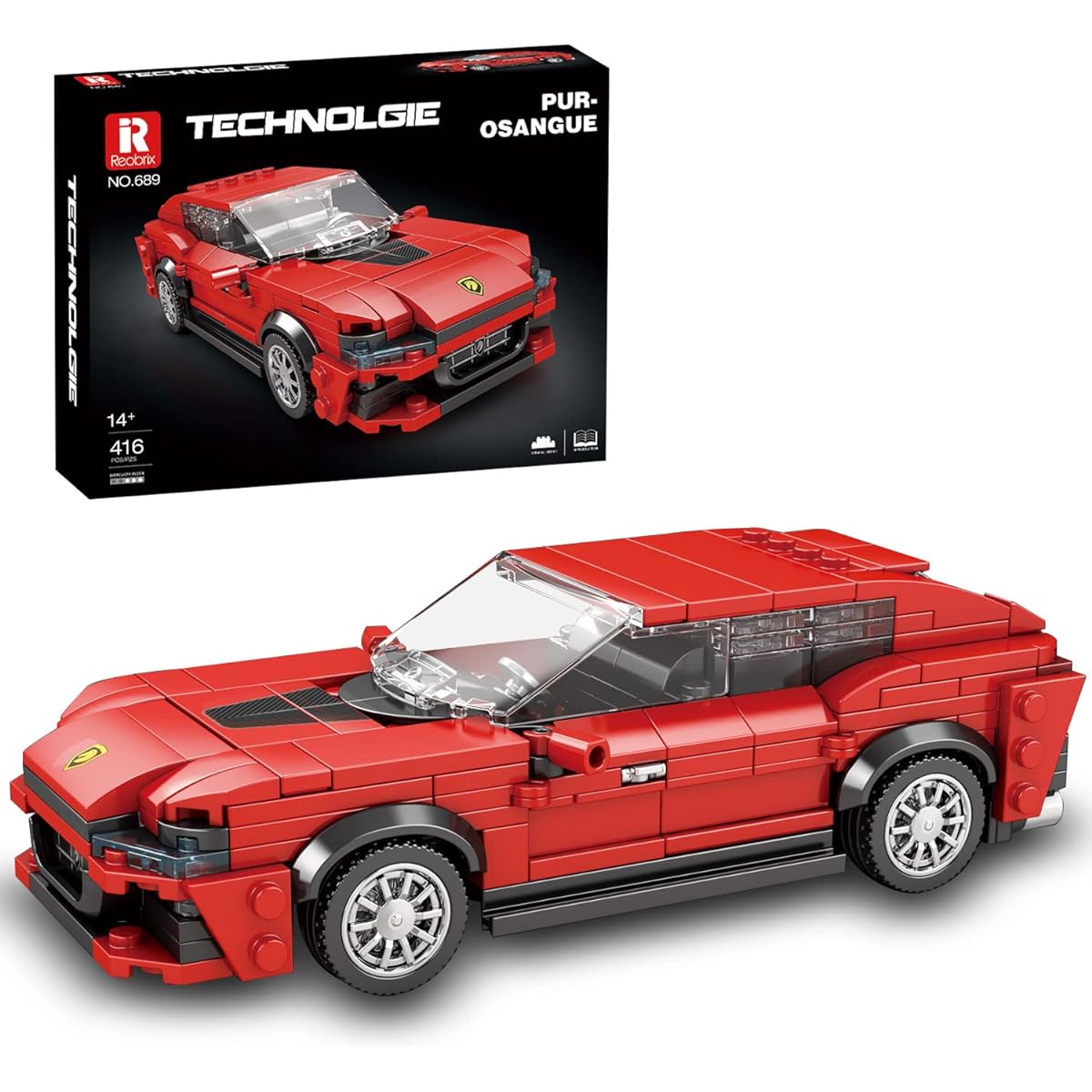 MISINI 689 Super Red Roadster Building Blocks Set 416 Pieces MOC Mini Technology Car Collectible Classic Style for Adults Boys Girls