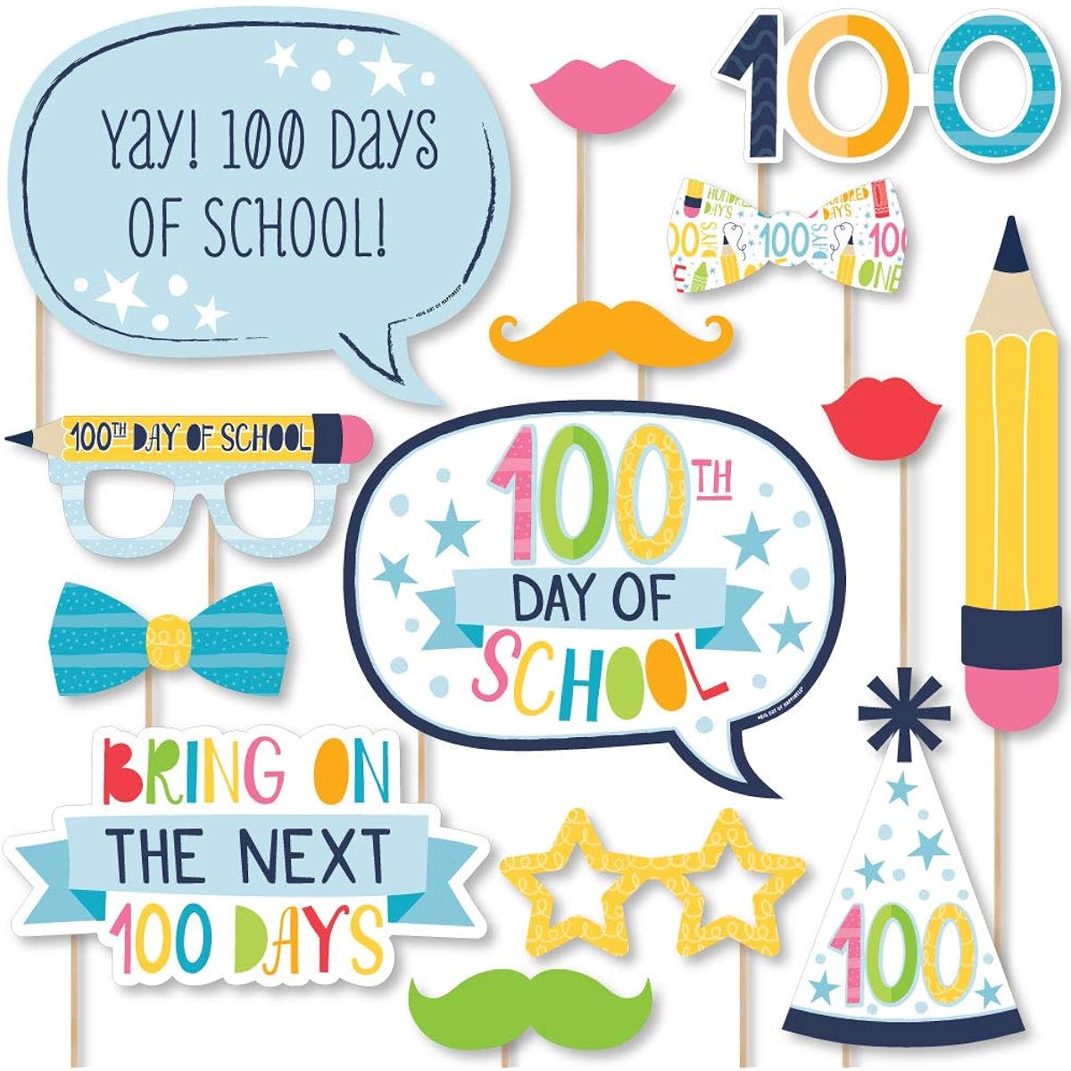 Big Dot of Happiness Happy 100th Day of School - 100 Day Party Photo Booth Props Kit - 20 Pieces