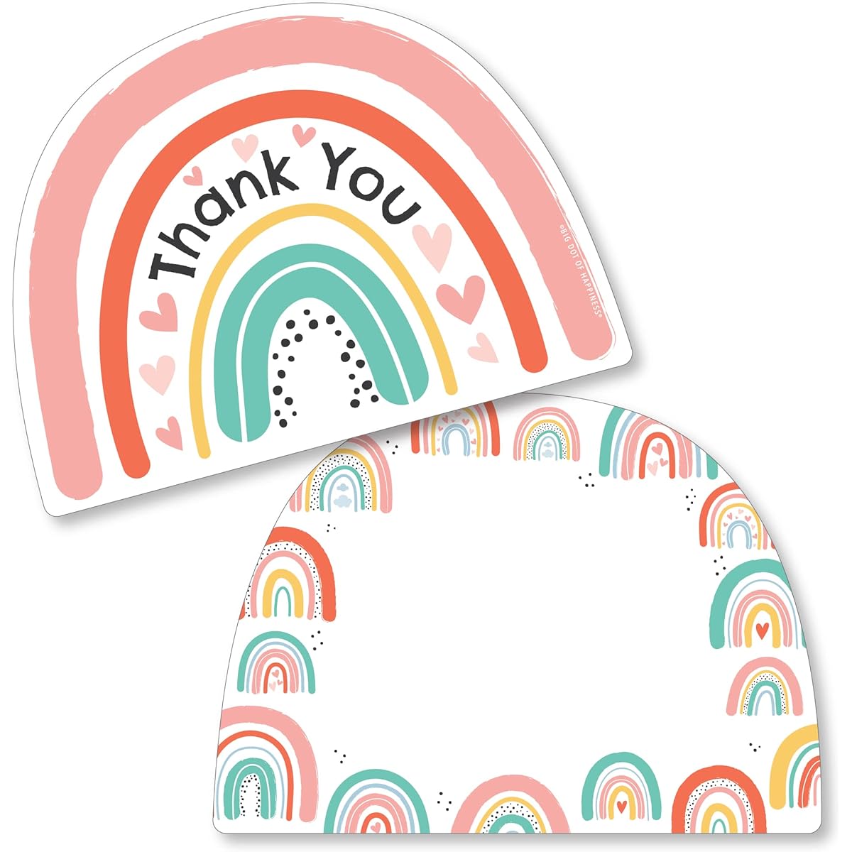 Big Dot of Happiness Hello Rainbow - Shaped Thank You Cards - Boho Baby Shower and Birthday Party Thank You Note Cards with Envelopes - Set of 12
