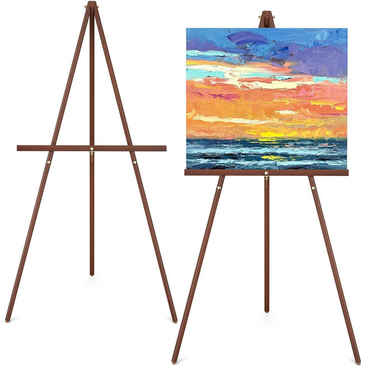 Wooden Art Easel Stand - Portable Tripod Display Artist Wooden Easel - 63 Inch Adjustable Floor Poster Stand for Wedding Art Painting Display Show Brown 2 Pack