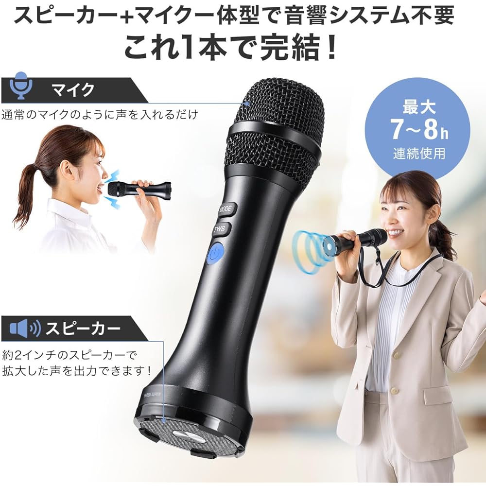 Sanwa Direct Loudspeaker Microphone Small Speaker & Microphone Integrated Bluetooth Compatible 15W Lightweight 300g Strap Included Rechargeable 400-SP111