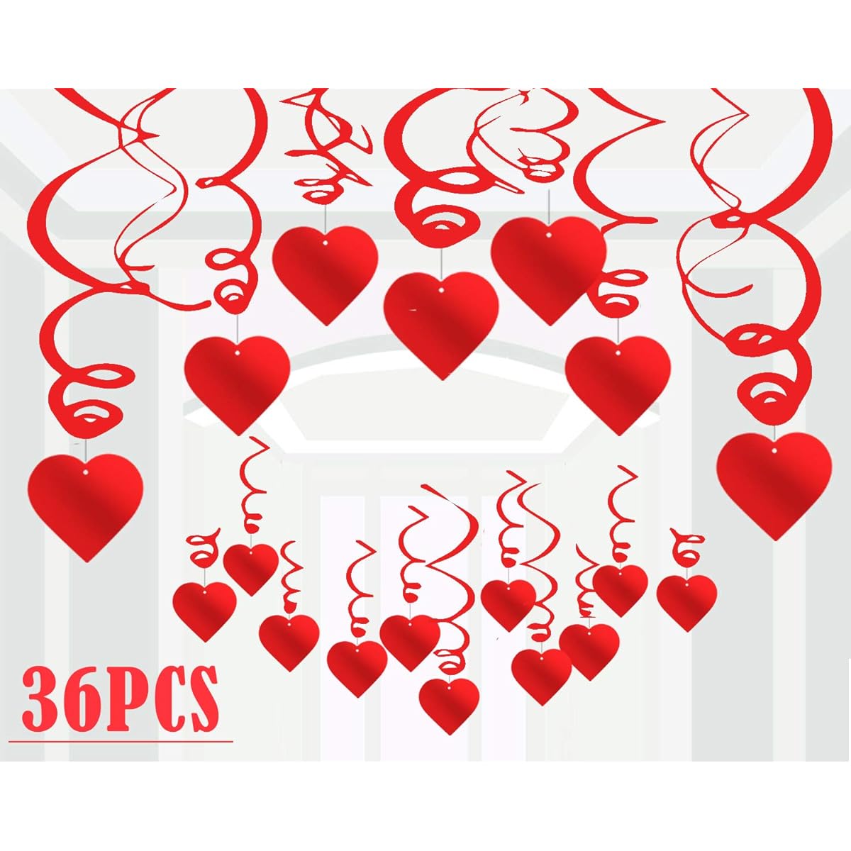 JOLLYSTYLE 36pcs Heart Decorations Hanging Swirls Valentine's Day Party Supplies Ceiling Decor