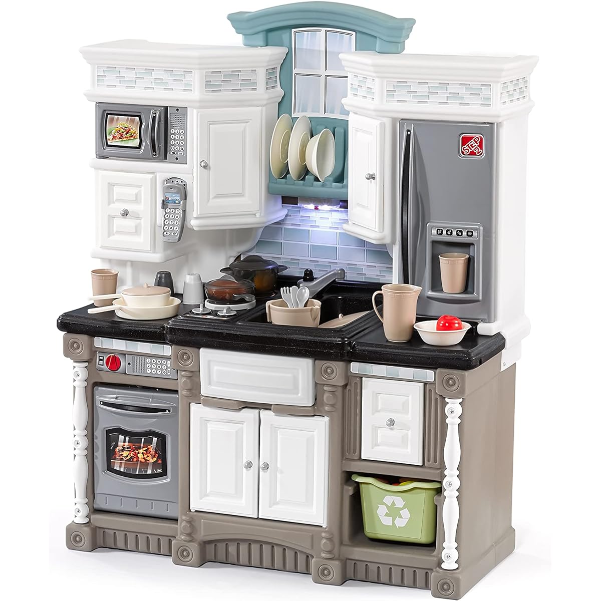 Step2 Lifestyle Dream Kitchen Set for Kids - Indoor/Outdoor Pretend Play Kitchen for Ages 2+ Toddlers with Lights and Sounds - 37 Piece Kitchen Toy Set - Easy Assembly