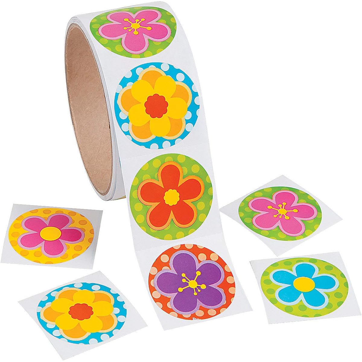 Fun Express Spring Bright Flower Roll Stickers Spring Stationery Sticker Roll Spring 100 Pieces