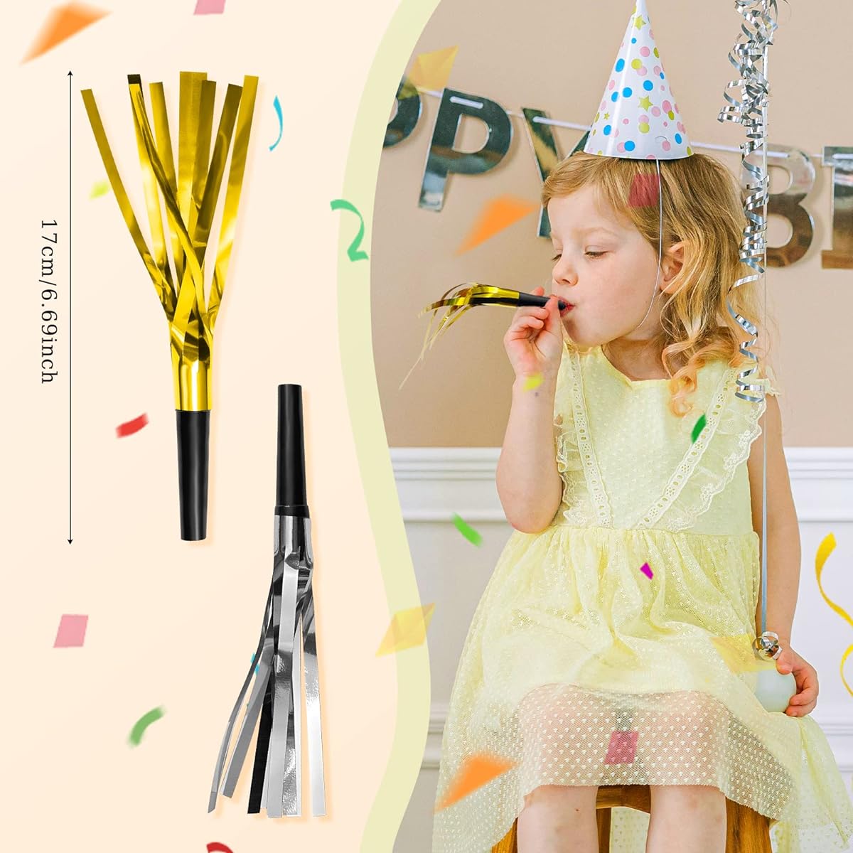 24pcs Glitter Noise Maker for Adults and Kids Party Horn and Blower Noise Maker for Birthday Sports Event Festival (Gold)