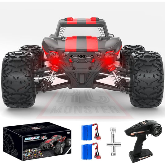 RC Monster RC Car for Adults 1:16 Remote Control Truck 550 Brushed Motor 60+km/h High Speed 4WD Hobby Grade RC Truck 4X4 Off-Road Waterproof High Speed Remote Control Car with 2 Batteries for Boys Kids